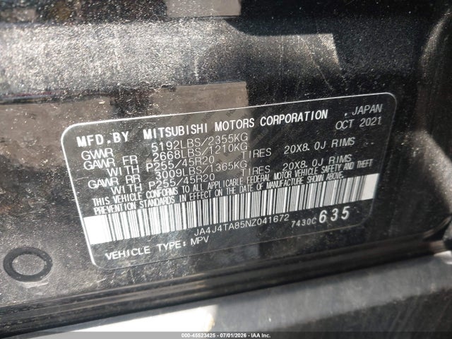 Aukcja sprzedaży 2022 Mitsubishi Outlander Es 2.5 S-awc, vin: JA4J4TA85NZ041672, numer aukcji: 45523425