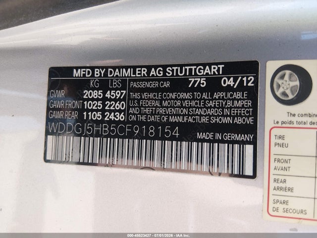 Aukcja sprzedaży 2012 Mercedes-benz C 350 Sport, vin: WDDGJ5HB5CF918154, numer aukcji: 45523427