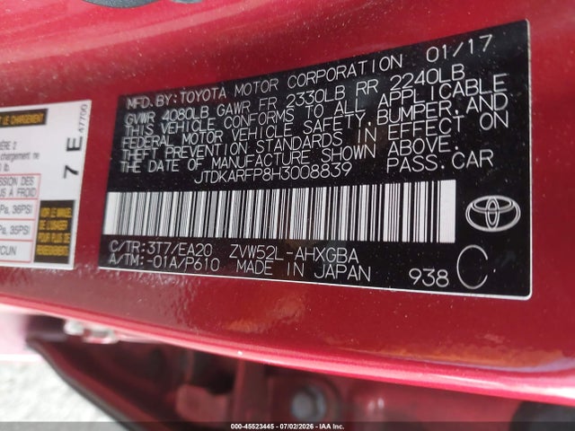 JTDKARFP8H3008839 Toyota Prius Prime Premium
