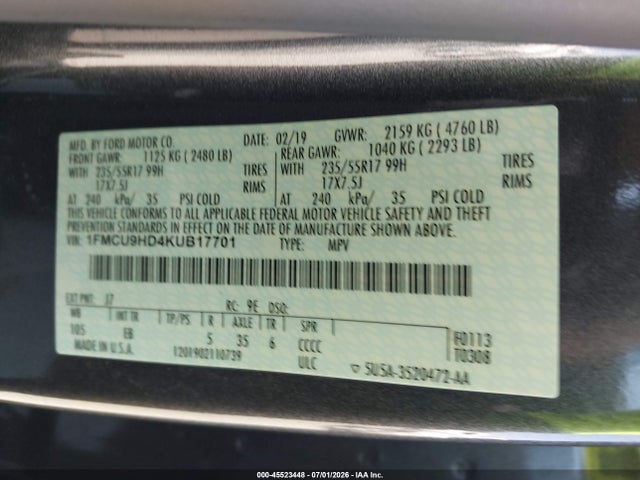 Ford ESCAPE SEL 2019 1FMCU9HD4KUB17701 Image 9