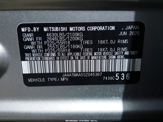 Продажа на аукционе авто 2025 Mitsubishi Eclipse Cross Black Edition S-awc/se S-awc/sel S-awc, vin: JA4ATWAA5SZ045367, номер лота: 45523452