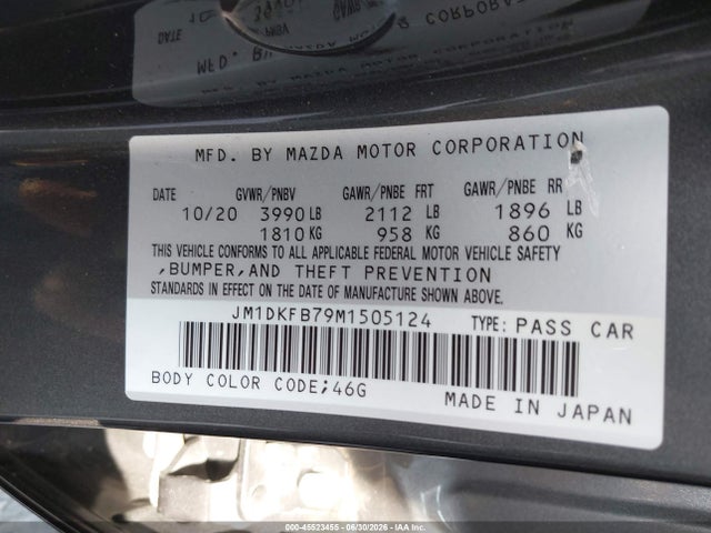 45523455 :رقم المزاد ، JM1DKFB79M1505124 vin ، 2021 Mazda Cx-3 Sport مزاد بيع