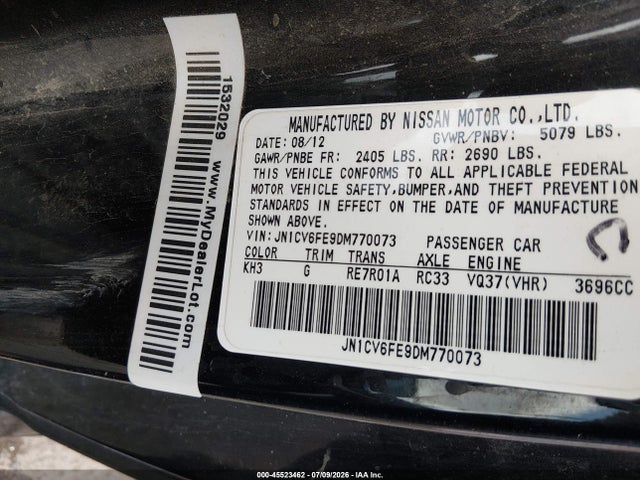 Продаж на аукціоні авто 2013 Infiniti G37, vin: JN1CV6FE9DM770073, номер лоту: 45523462