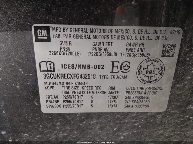 3GCUKRECXFG432618 Chevrolet Silverado 1500 Lt