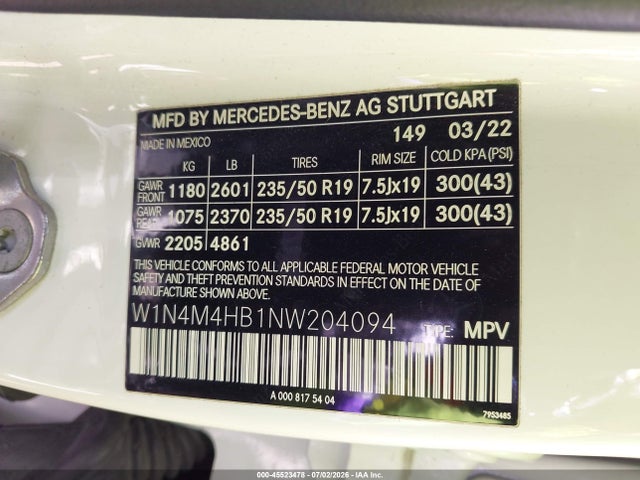 W1N4M4HB1NW204094 Mercedes-Benz Glb 250 4matic