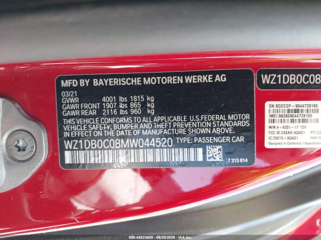 WZ1DB0C08MW044520 Toyota Gr Supra 3.0 Premium