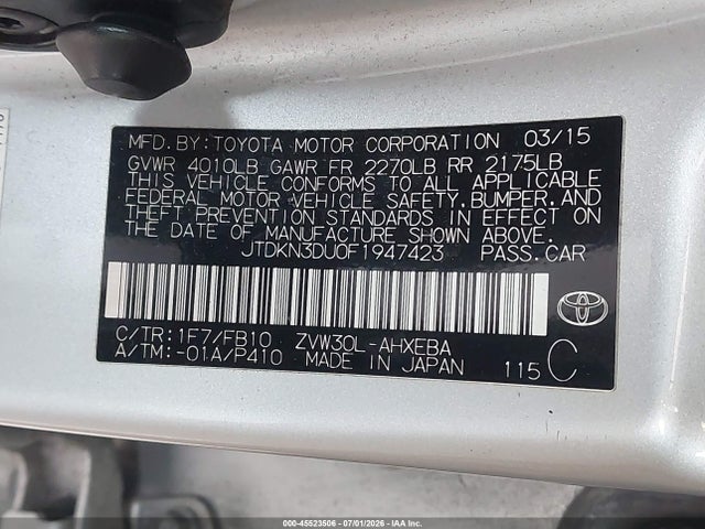 JTDKN3DU0F1947423 Toyota Prius Two
