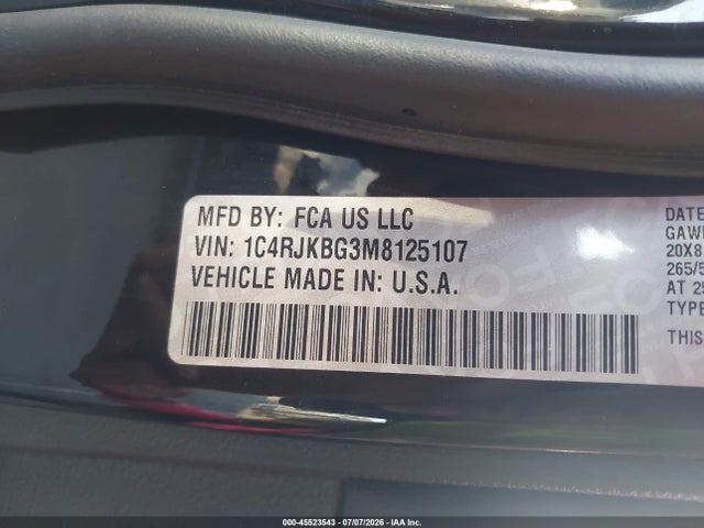 45523543 :رقم المزاد ، 1C4RJKBG3M8125107 vin ، 2021 Jeep Grand Cherokee L Limited 4x4 مزاد بيع