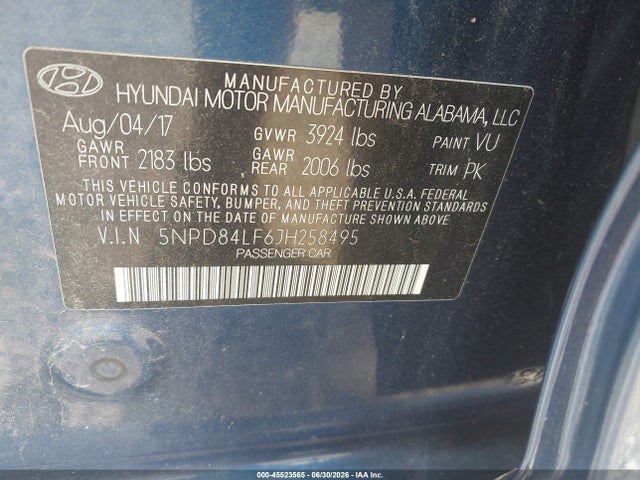 Aukcja sprzedaży 2018 Hyundai Elantra Sel, vin: 5NPD84LF6JH258495, numer aukcji: 45523565