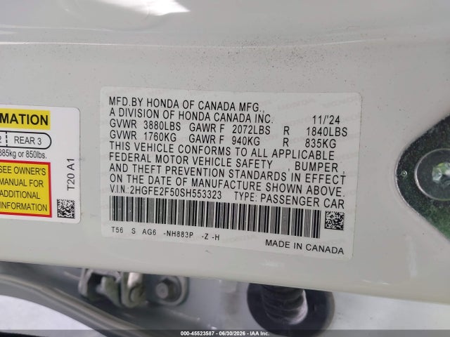 Honda Civic Sport 2025 2HGFE2F50SH553323 Image 9