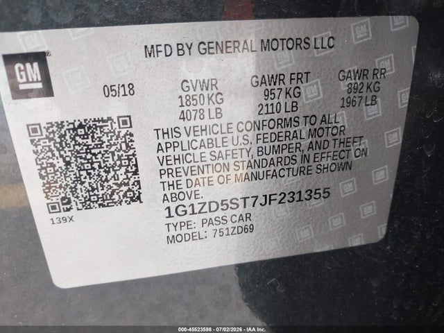 Chevrolet MALIBU LT 2018 1G1ZD5ST7JF231355 Image 9