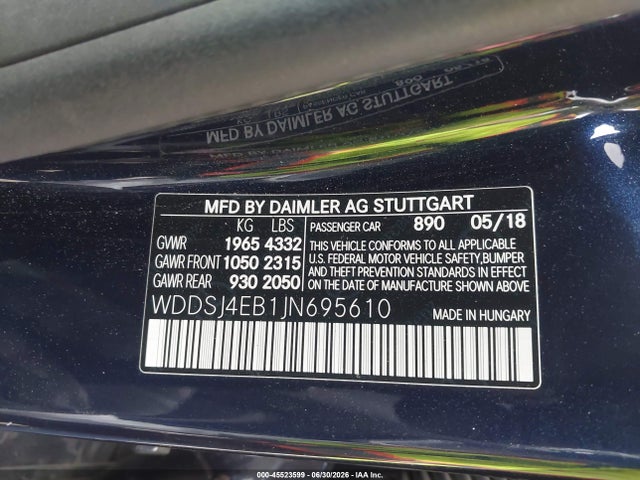 WDDSJ4EB1JN695610 Mercedes-Benz CLA 250