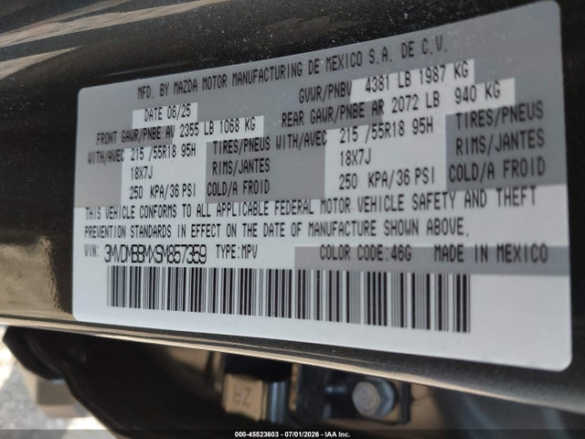 Продажа на аукционе авто 2025 Mazda Cx-30 2.5 S Select Sport, vin: 3MVDMBBMXSM857359, номер лота: 45523603