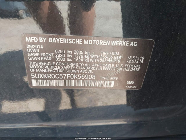 Aukcja sprzedaży 2015 Bmw X5 Xdrive35i, vin: 5UXKR0C57F0K56908, numer aukcji: 45523612
