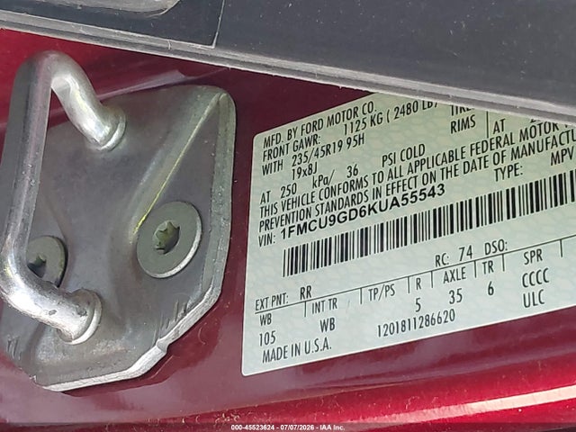 Ford ESCAPE SE 2019 1FMCU9GD6KUA55543 Image 9