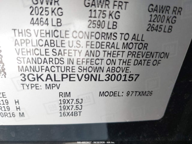 3GKALPEV9NL300157 GMC Terrain Fwd Slt