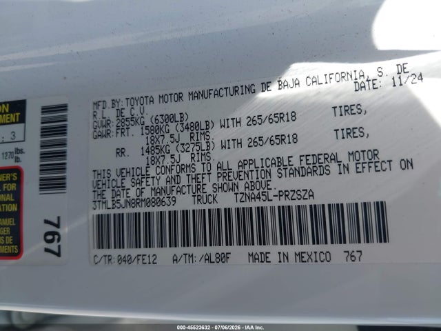 Aukcja sprzedaży 2024 Toyota Tacoma Trd Sport, vin: 3TMLB5JN8RM080639, numer aukcji: 45523632