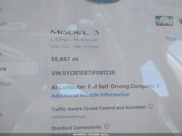 2018 Tesla Model 3 Long Range/performance მანქანა იყიდება აუქციონზე, vin: 5YJ3E1EB7JF091236, აუქციონის ნომერი: 45523641