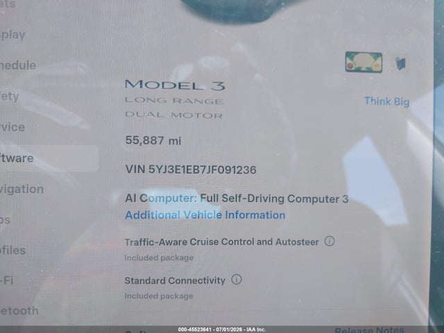 2018 Tesla Model 3 Long Range/performance მანქანა იყიდება აუქციონზე, vin: 5YJ3E1EB7JF091236, აუქციონის ნომერი: 45523641