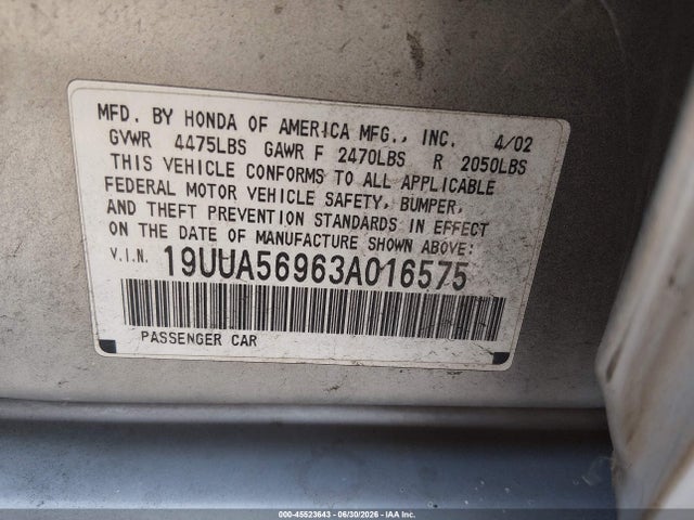 Aukcja sprzedaży 2003 Acura Tl 3.2 Type S, vin: 19UUA56963A016575, numer aukcji: 45523643