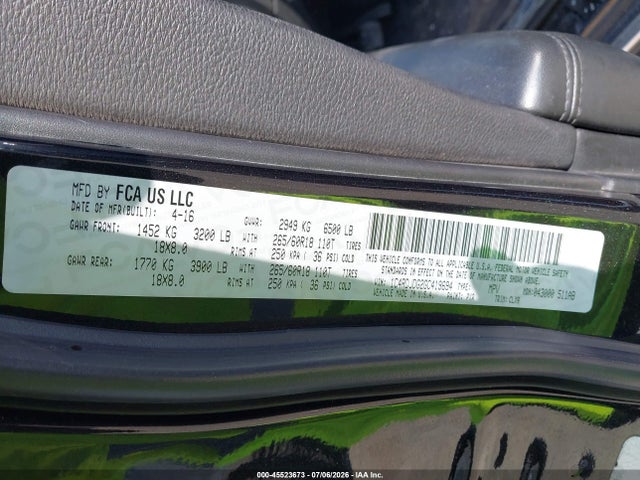 Продаж на аукціоні авто 2016 Dodge Durango Limited, vin: 1C4RDJDG2GC419694, номер лоту: 45523673