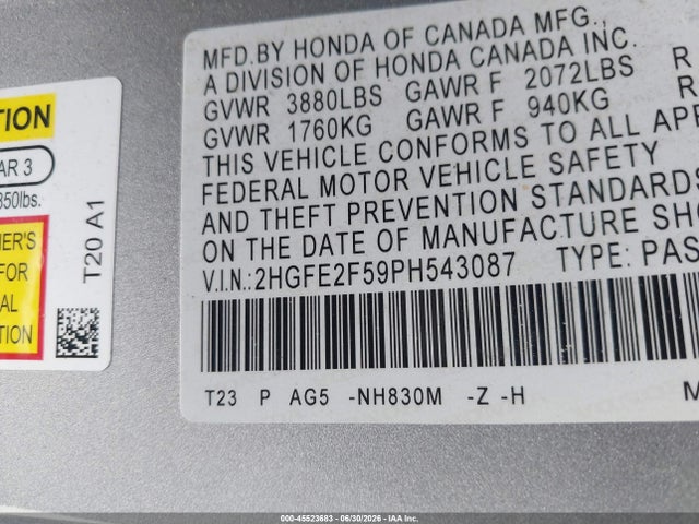 Honda Civic Sport 2023 2HGFE2F59PH543087 Image 9