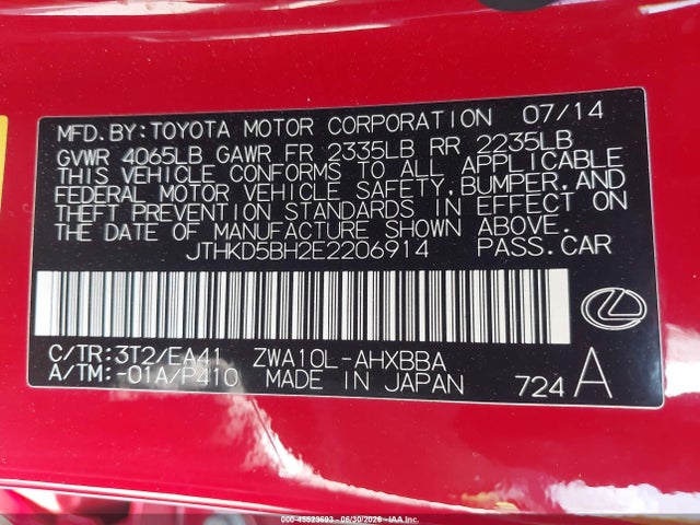 JTHKD5BH2E2206914 Lexus CT 200H