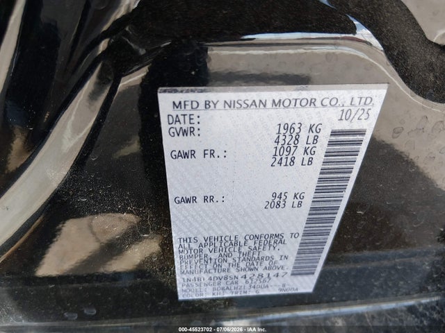 Auction sale of the 2025 Nissan Altima Sv Fwd, vin: 1N4BL4DV8SN428147, lot number: 45523702