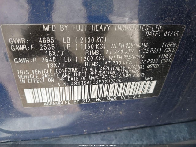 Subaru Outback 2.5i Limited 2015 4S4BSALC0F3283890 Image 9