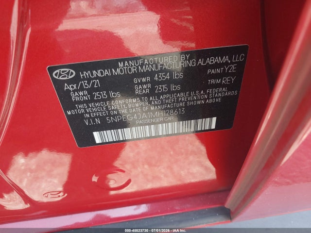 Продажа на аукционе авто 2021 Hyundai Sonata Se, vin: 5NPEG4JA1MH128613, номер лота: 45523730