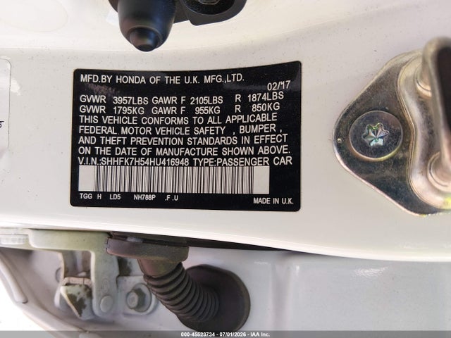 Aukcja sprzedaży 2017 Honda Civic Ex, vin: SHHFK7H54HU416948, numer aukcji: 45523734