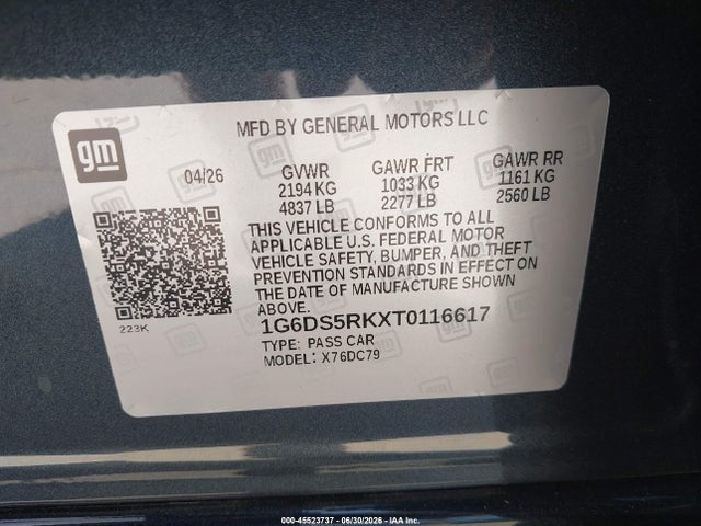 Продаж на аукціоні авто 2026 Cadillac Ct5 Premium Luxury Rwd, vin: 1G6DS5RKXT0116617, номер лоту: 45523737