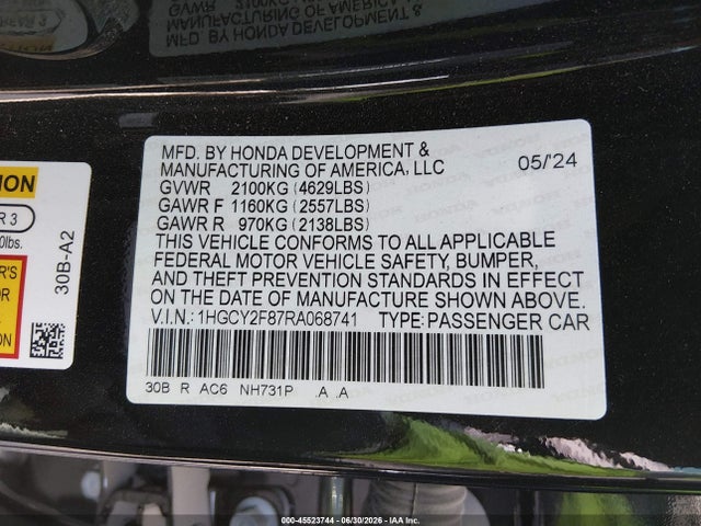 1HGCY2F87RA068741 Honda Accord Hybrid Touring