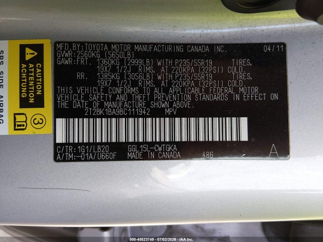 Продаж на аукціоні авто 2011 Lexus Rx 350, vin: 2T2BK1BA9BC111942, номер лоту: 45523749