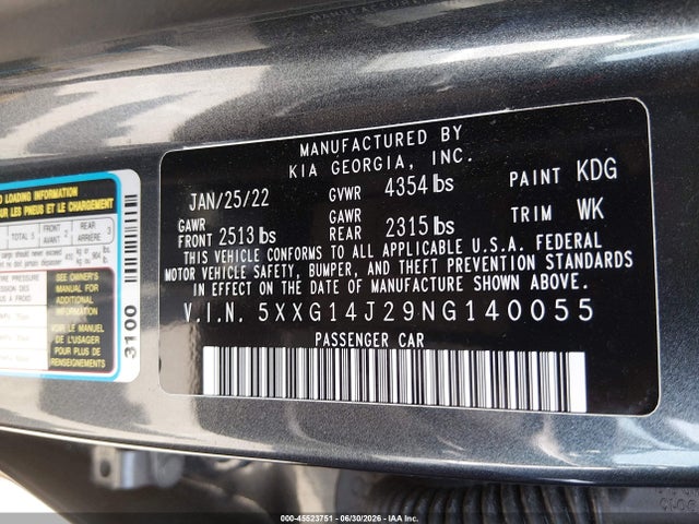 KIA K5 LXS 2022 5XXG14J29NG140055 Image 9