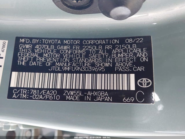 Toyota Prius Xle Awd-e 2022 JTDL9MFU9N3039695 Image 9
