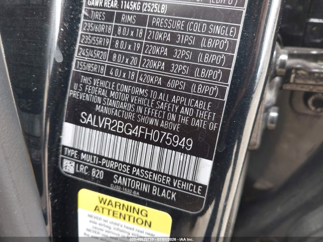 Land Rover Range Rover Evoque Pure 2015 SALVR2BG4FH075949 Image 9