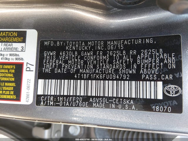 Toyota CAMRY SE 2015 4T1BF1FK6FU094792 Image 9