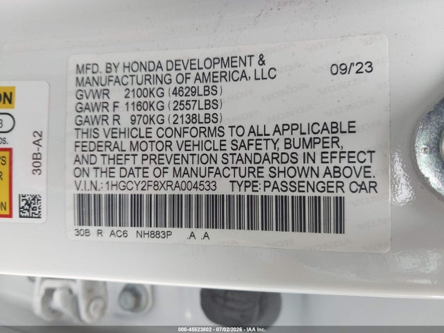 1HGCY2F8XRA004533 Honda Accord Hybrid Touring