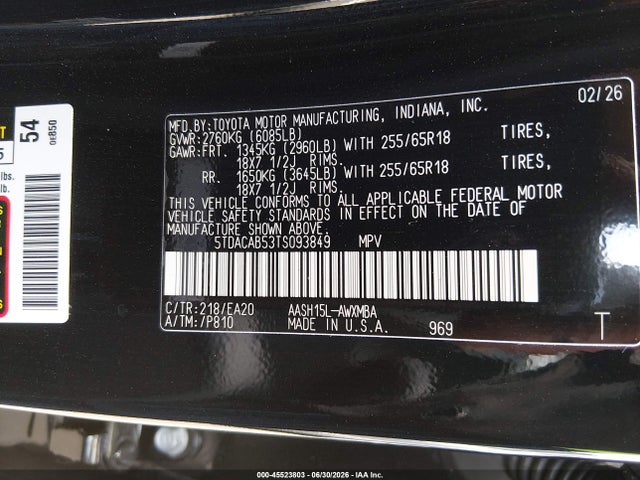 5TDACAB53TS093849 Toyota Grand Highlander Hybrid Xle