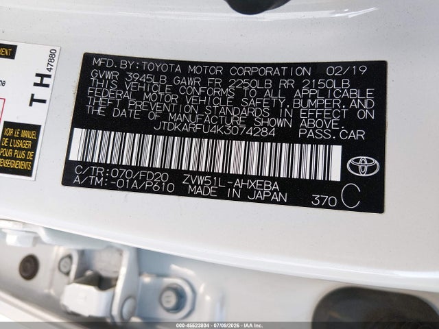 Toyota Prius Le 2019 JTDKARFU4K3074284 Image 9