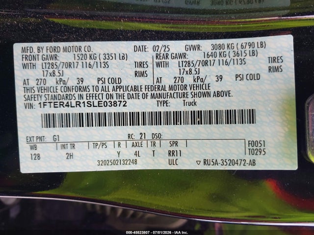 Ford Ranger Raptor 2025 1FTER4LR1SLE03872 Image 9