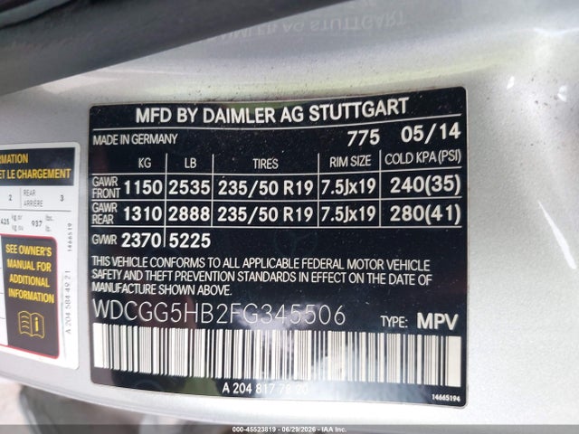 45523819 :رقم المزاد ، WDCGG5HB2FG345506 vin ، 2015 Mercedes-benz Glk 350 مزاد بيع