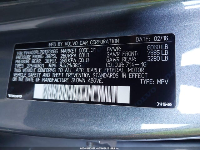 YV4A22PL7G1073166 Volvo Xc90 T6 Inscription