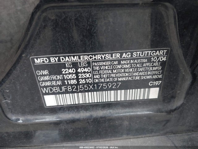 45523852 :رقم المزاد ، WDBUF82J55X175927 vin ، 2005 Mercedes-benz E 320 4matic مزاد بيع