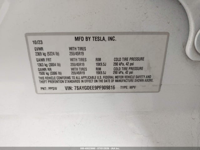 Продажа на аукционе авто 2023 Tesla Model Y Awd/long Range Dual Motor All-wheel Drive, vin: 7SAYGDEE9PF909816, номер лота: 45523868