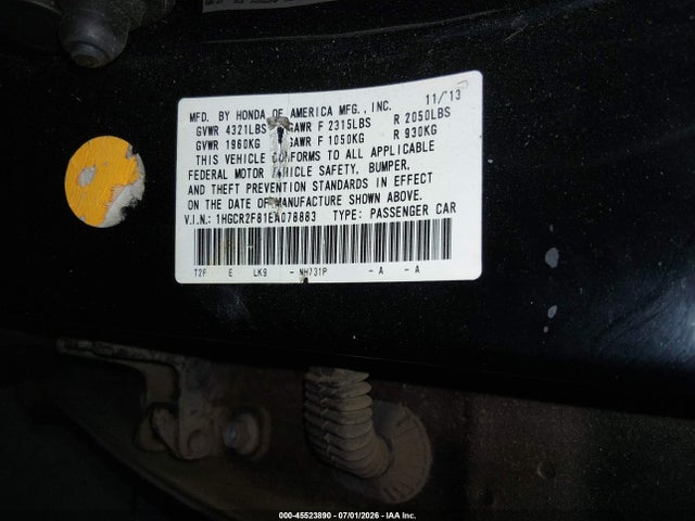 Honda Accord Ex-l 2014 1HGCR2F81EA078883 Image 9