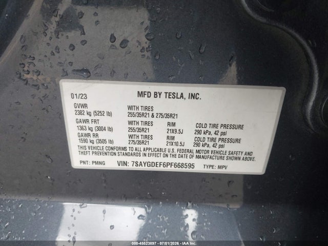 45523897 :رقم المزاد ، 7SAYGDEF6PF668595 vin ، 2023 Tesla Model Y Performance Dual Motor All-wheel Drive مزاد بيع