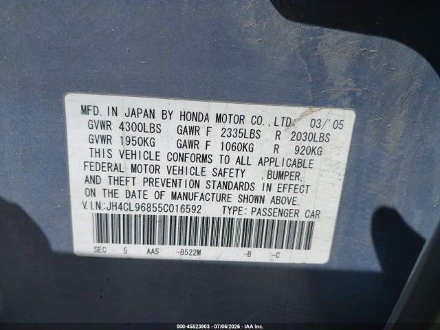 Aukcja sprzedaży 2005 Acura Tsx, vin: JH4CL96855C016592, numer aukcji: 45523903