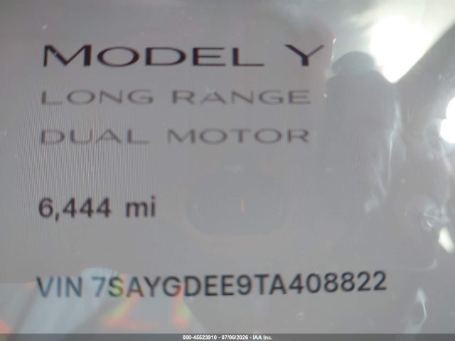 2026 Tesla Model Y All-wheel Drive/long Range Launch Series/premium All-wheel Drive მანქანა იყიდება აუქციონზე, vin: 7SAYGDEE9TA408822, აუქციონის ნომერი: 45523910